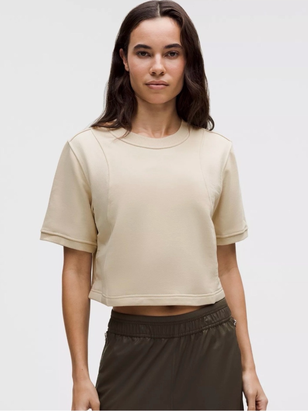 Lululemon Cotton French Terry + Swift Tee Crop in Natural Ivory